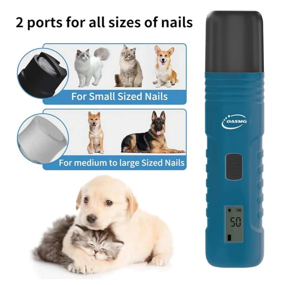 Professional 3-Speed Dog Nail Trimmers - Rechargeable with LED Lights (Blue)